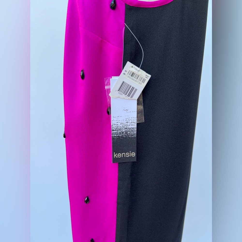 KENSIE Elegant Fuchsia Beaded Shift Sleeveless Embellished Cocktail Party Dress - Picture 13 of 16